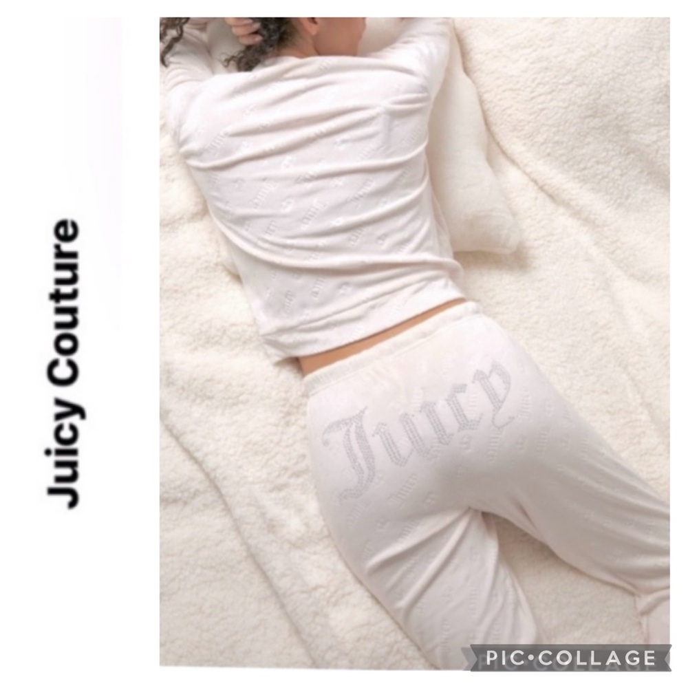 NEW JUICY COUTURE 2 PC VELVET FLEECE CREW LOUNGEWEAR SLEEPWEAR FREE PJ TOP